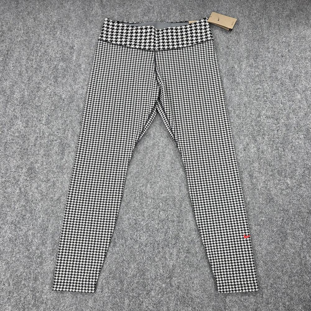 Nike Pants Womens Large Black Houndstooth One 7/8 Leggings Dri-FIT DD4563-100